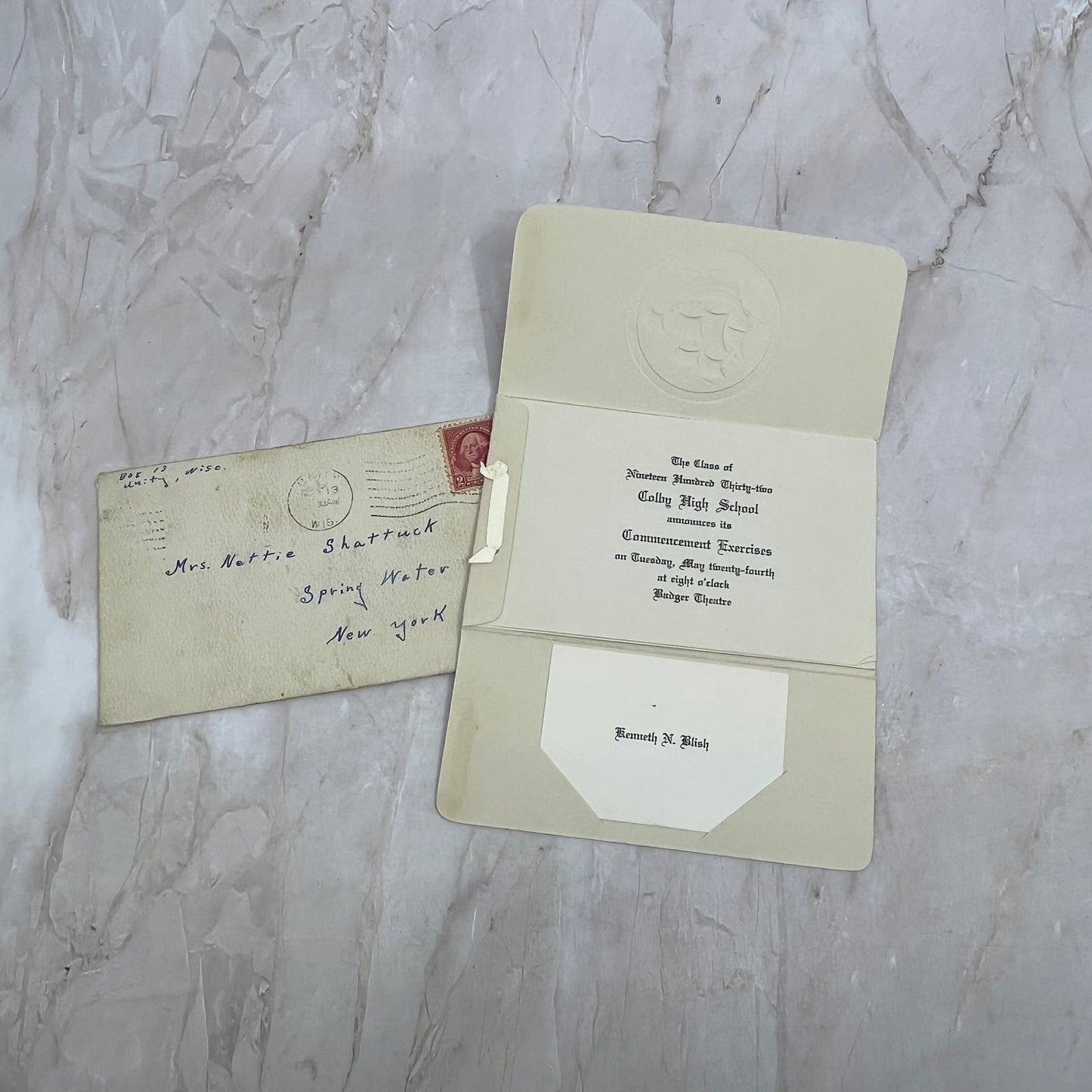 1932 Colby High School Graduation Invitation Badger Theatre Spring Water TG9-E1
