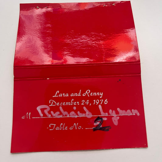 Lara and Renny Wedding Dec 24, 1976 Vintage Matchbook Cover MM3-4