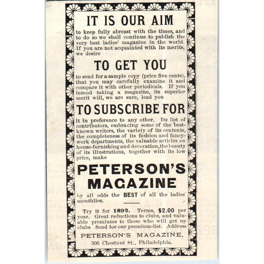 Peterson's Magazine Philadelphia c1890 Victorian Ad AE8-CH6