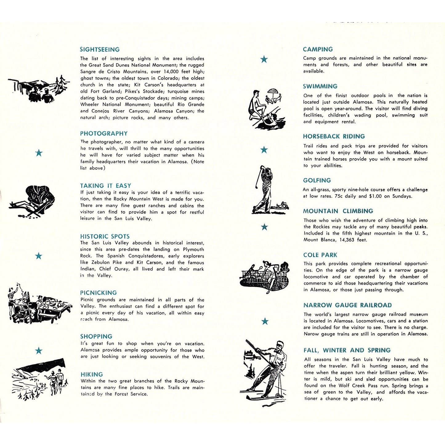 c1950 Alamosa Colorado Fold Out Travel Information Guide Leaflet AF9-2