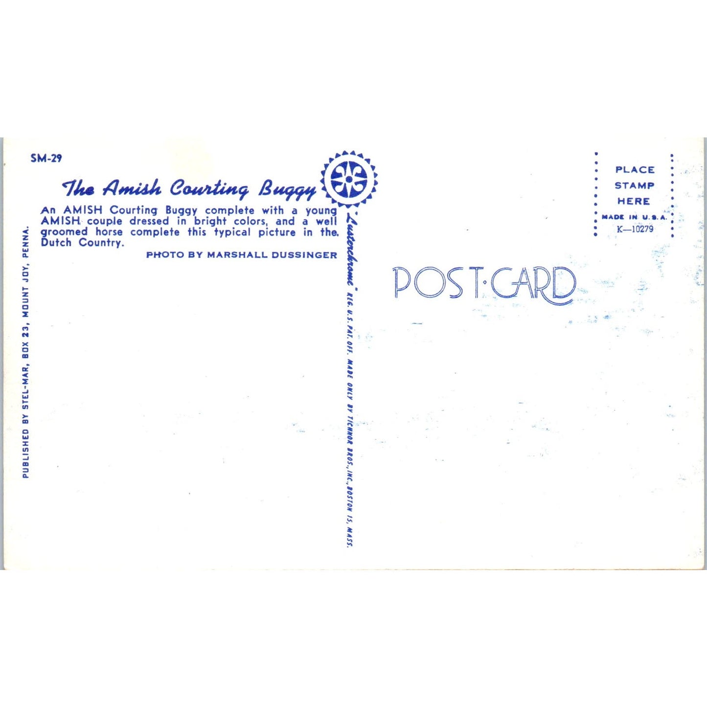 Young Couple in Amish Courting Buggy Pennsylvania Dutch Country Postcard PD8