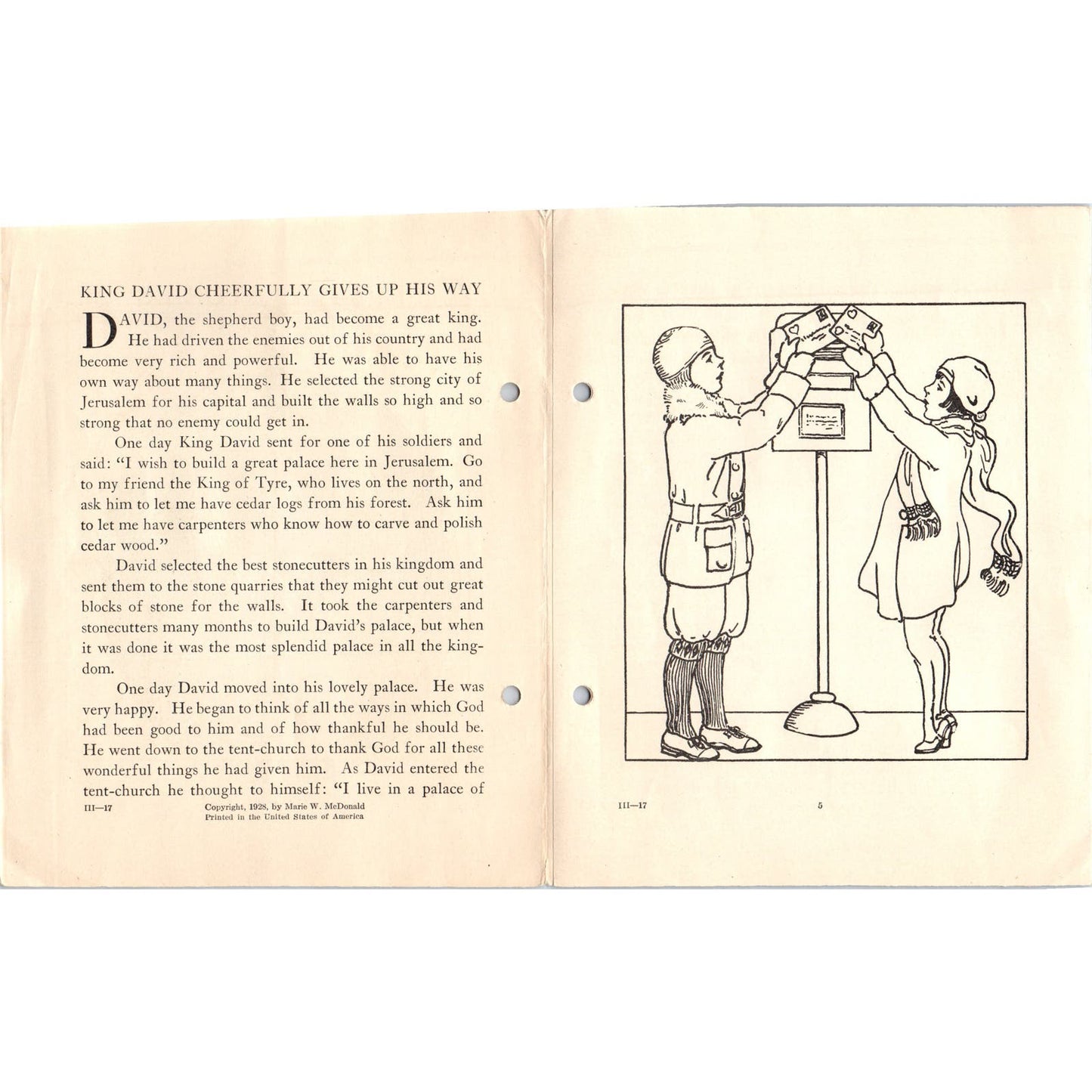 1928 Primary Stories Children's Bible Study King David Gives Up His Way AE9-X3