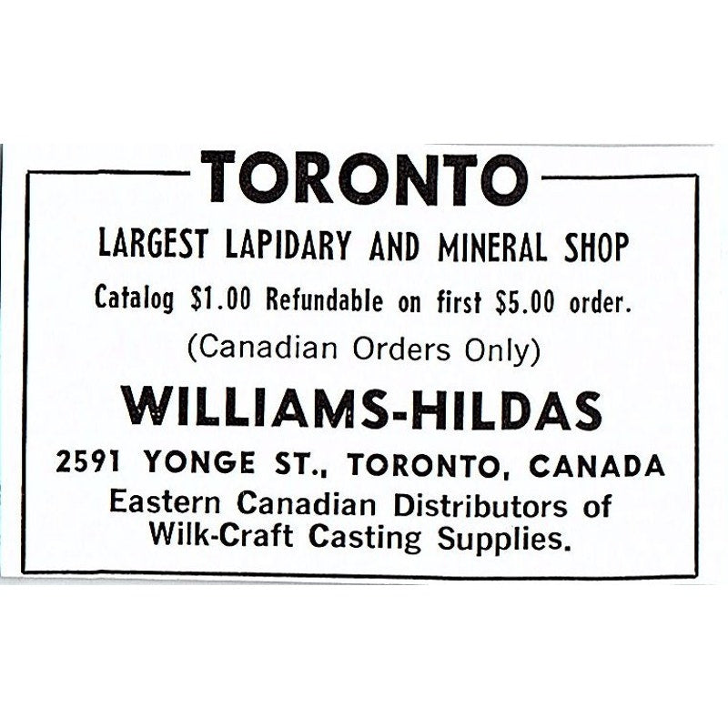 Williams-Hildas Lapidary Supply Toronto Canada 1972 Ad AF8-M3