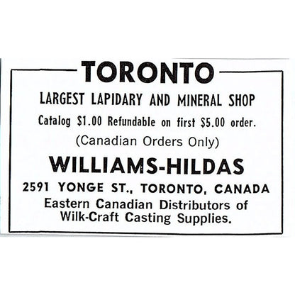 Williams-Hildas Lapidary Supply Toronto Canada 1972 Ad AF8-M3