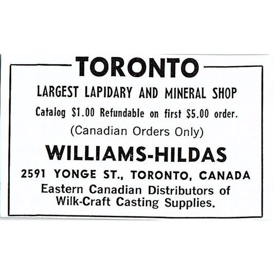Williams-Hildas Lapidary Supply Toronto Canada 1972 Ad AF8-M3