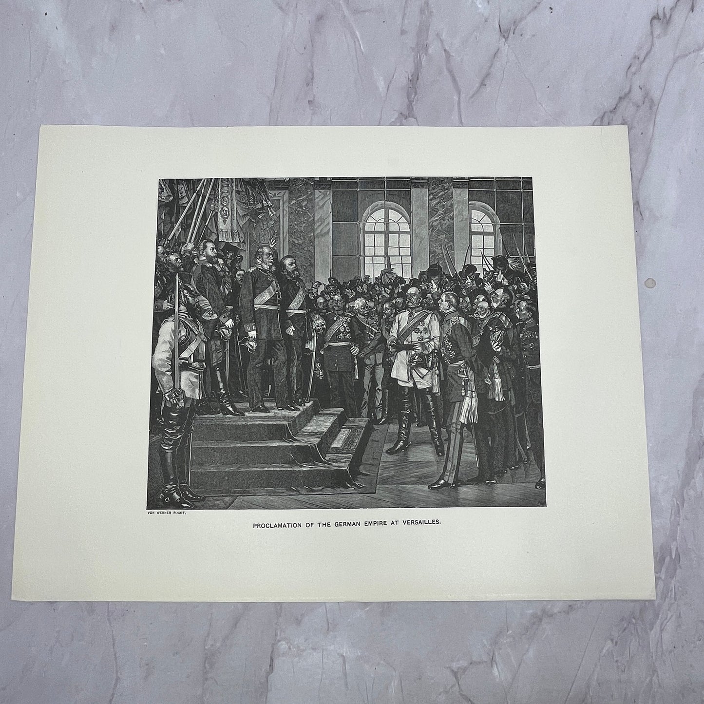 Proclamation of the German Empire Versailles Von Werner 8.5x11.5" Engraving V20