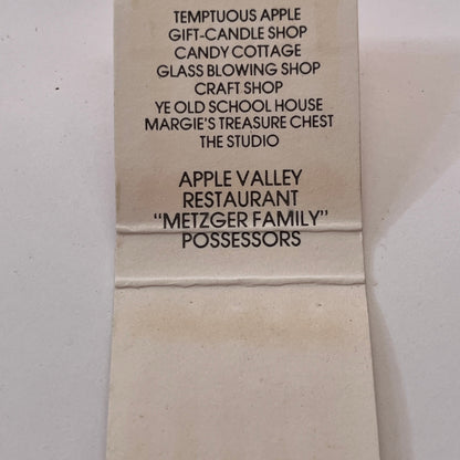 Apple Valley Village Metzger Family Milford PA Matchbook Cover TB6-MB1-10
