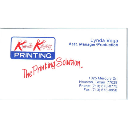 Lynda Vega Kwik Kopy Printing Houston Vintage Business Card SD8-B19