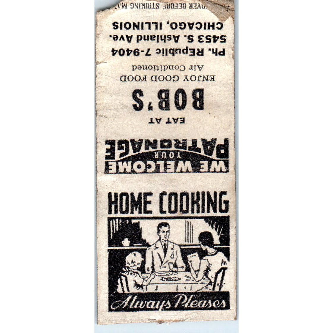 Bob's Restaurant Chicago IL Vintage Matchbook Cover SD2-Y1