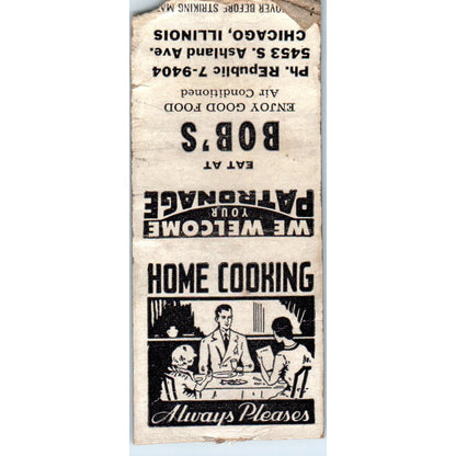 Bob's Restaurant Chicago IL Vintage Matchbook Cover SD2-Y1