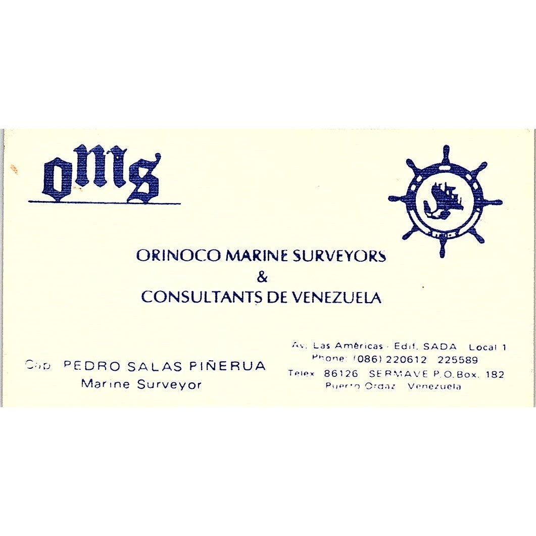Orinoco Marine Surveyors Capt. Pedro Salas Piñerua Guayan VE-F Card SSB4-B13