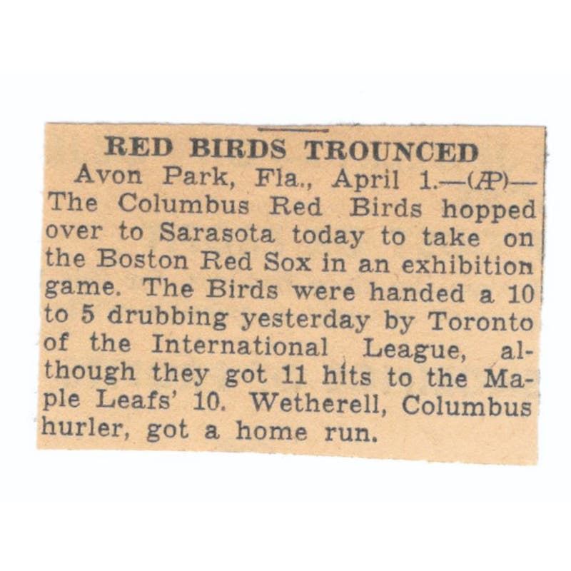Baseball Columbus Red Birds Trounced 1935 Minneapolis Journal Article AE7-N6