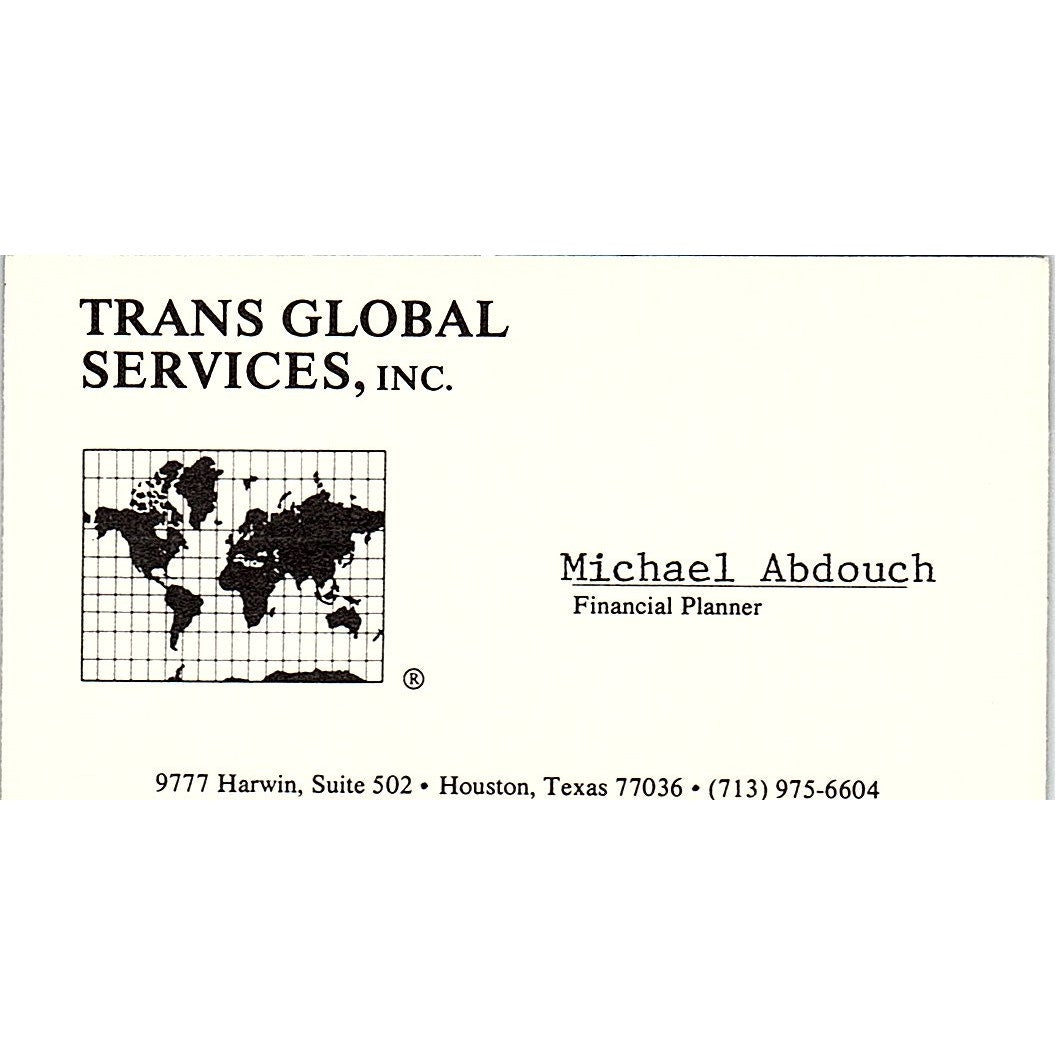 Trans Global Services Michael Abdouch Houston Texas Vintage Business Card SB4-B7