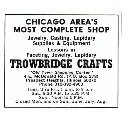 Trowbridge Crafts Prospect Heights Illinois 1972 Ad AF8-M2
