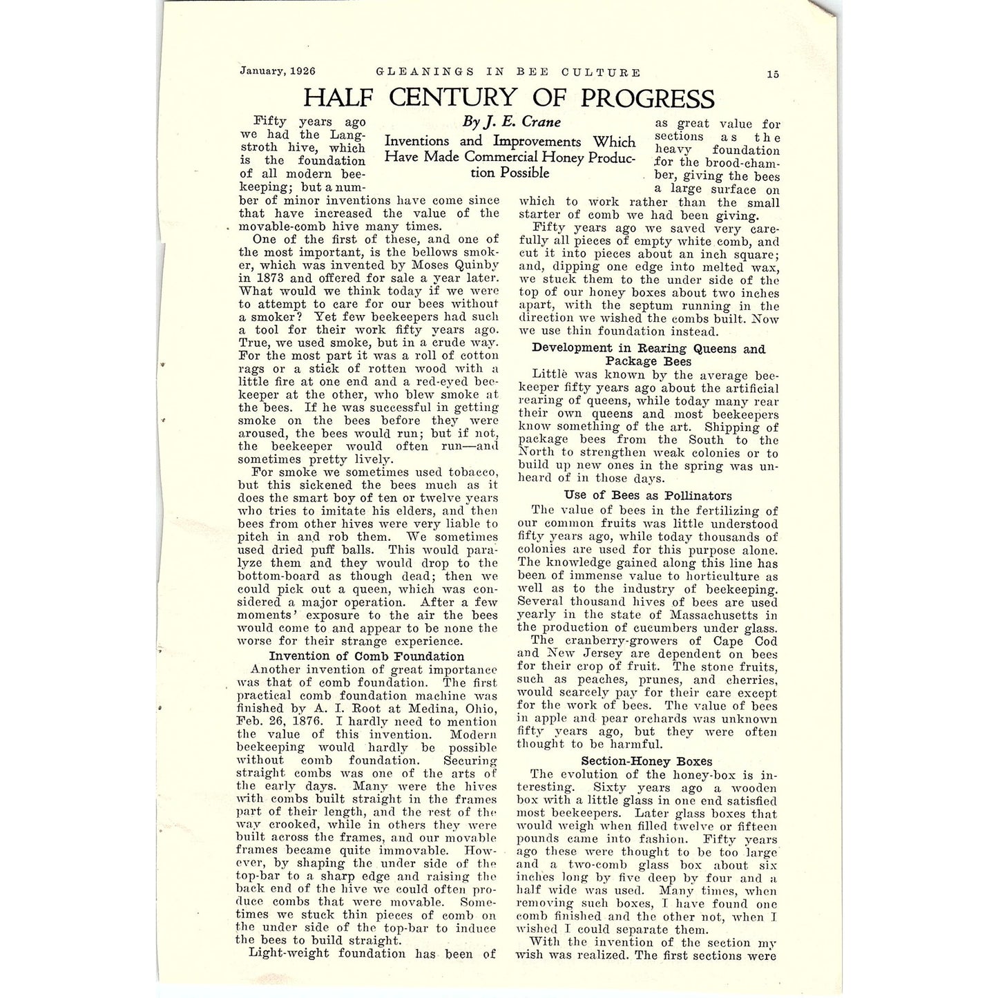Commercial Honey Production J.E. Crane Beekeeping 1926 Article AG3-9