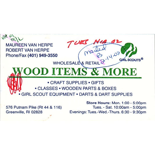 Wood Items & More Maureen & Robert Van Herpe Greenville RI Business Card SC9-B10