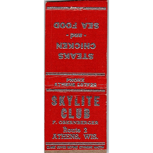 Skylite Club F. Obernberger Athens WI Vintage Matchbook Cover SC7-Y8