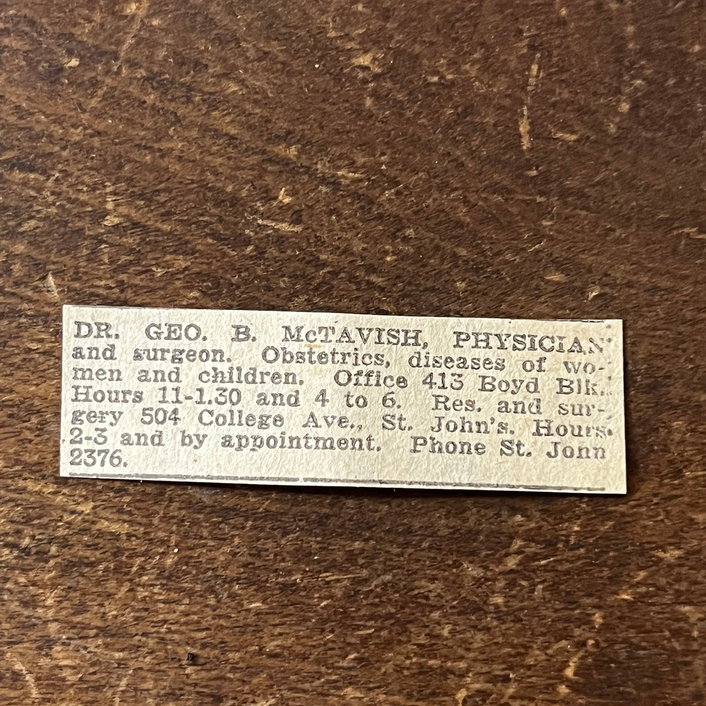 Dr Geo B McTavish Physician & Surgeon St. John Winnipeg 1920 Ad AG2-S14
