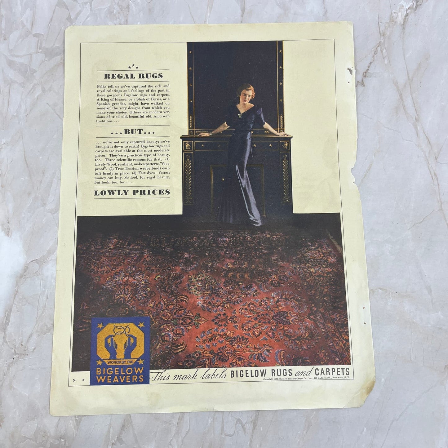 1934 Bigelow-Sanford Carpet Co Woven Rugs 10x13 Magazine Advertisement FL6-7