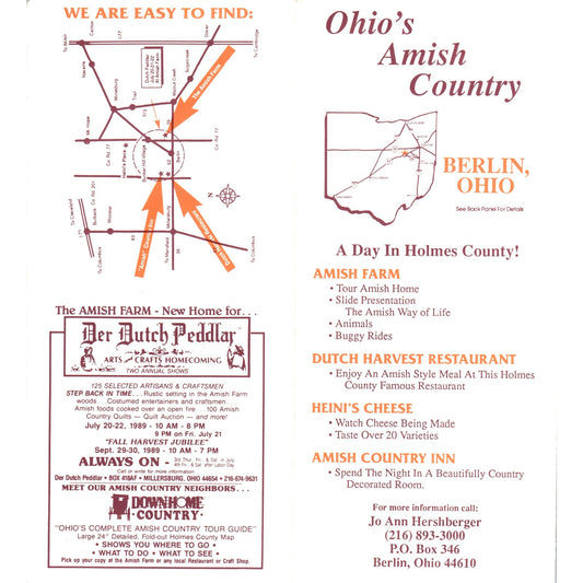 Vintage Berlin Ohio Amish Country Fold Out Travel Brochure TH2-O2