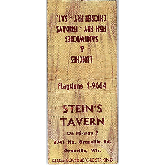 Stein's Tavern Granville WI Vintage Matchbook Cover SC7-Y9