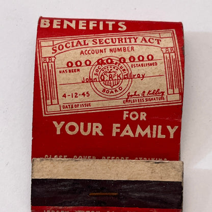 Social Security - Benefits For Your Family Vintage Matchbook Cover TB8-MB3-3