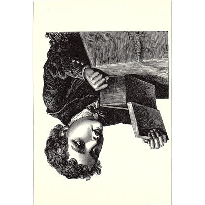 1880s Young curly-haired girl leans on crutch Engraving Vtg Art Print 5x7 V12