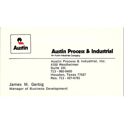 Austin Process & Industrial James M. Gerbig Houston Texas Business Card SB4-B2