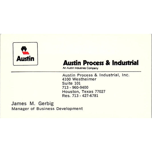 Austin Process & Industrial James M. Gerbig Houston Texas Business Card SB4-B2