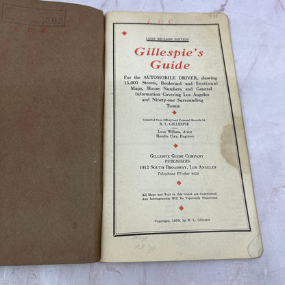 1940 Gillespie’s Street Guide Booklet Los Angeles Hollywood California TH9-CB