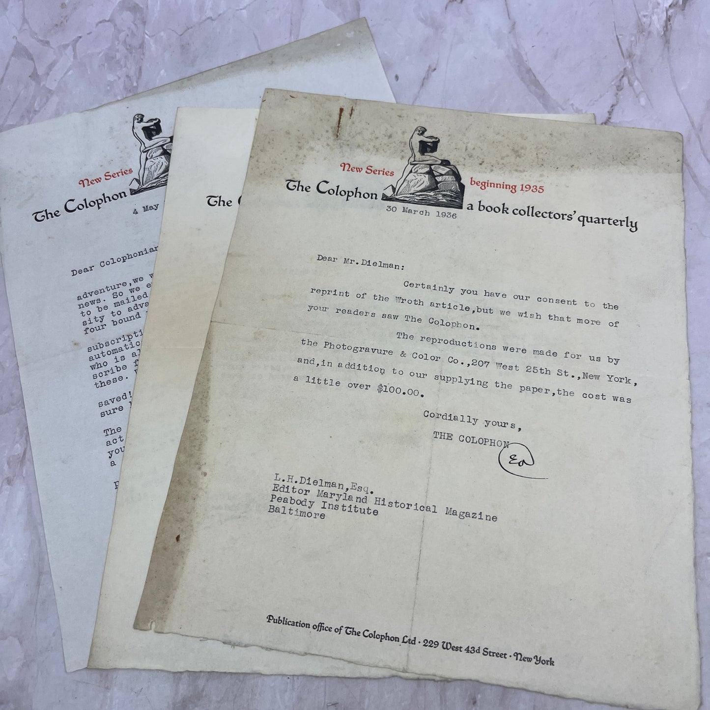 1930s Lot of 3 Leaflets - The Colophon Book Collectors Quarterly D22