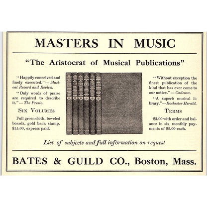 Masters in Music Bates & Guild Co Boston MA - 1908 Ad AF5-5