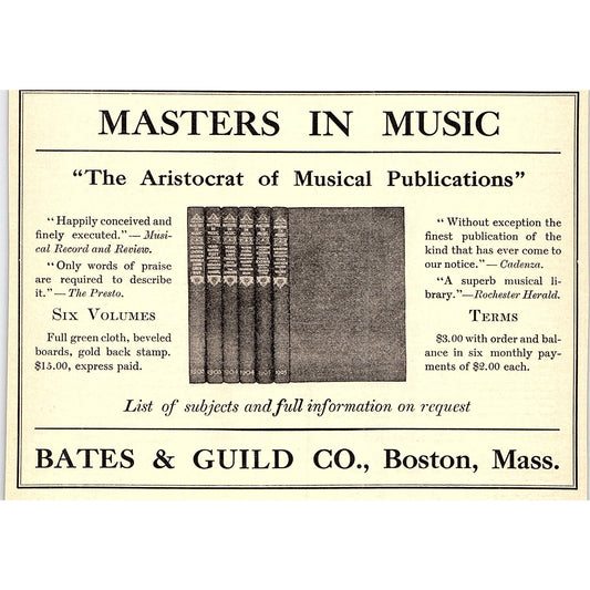 Masters in Music Bates & Guild Co Boston MA - 1908 Ad AF5-5