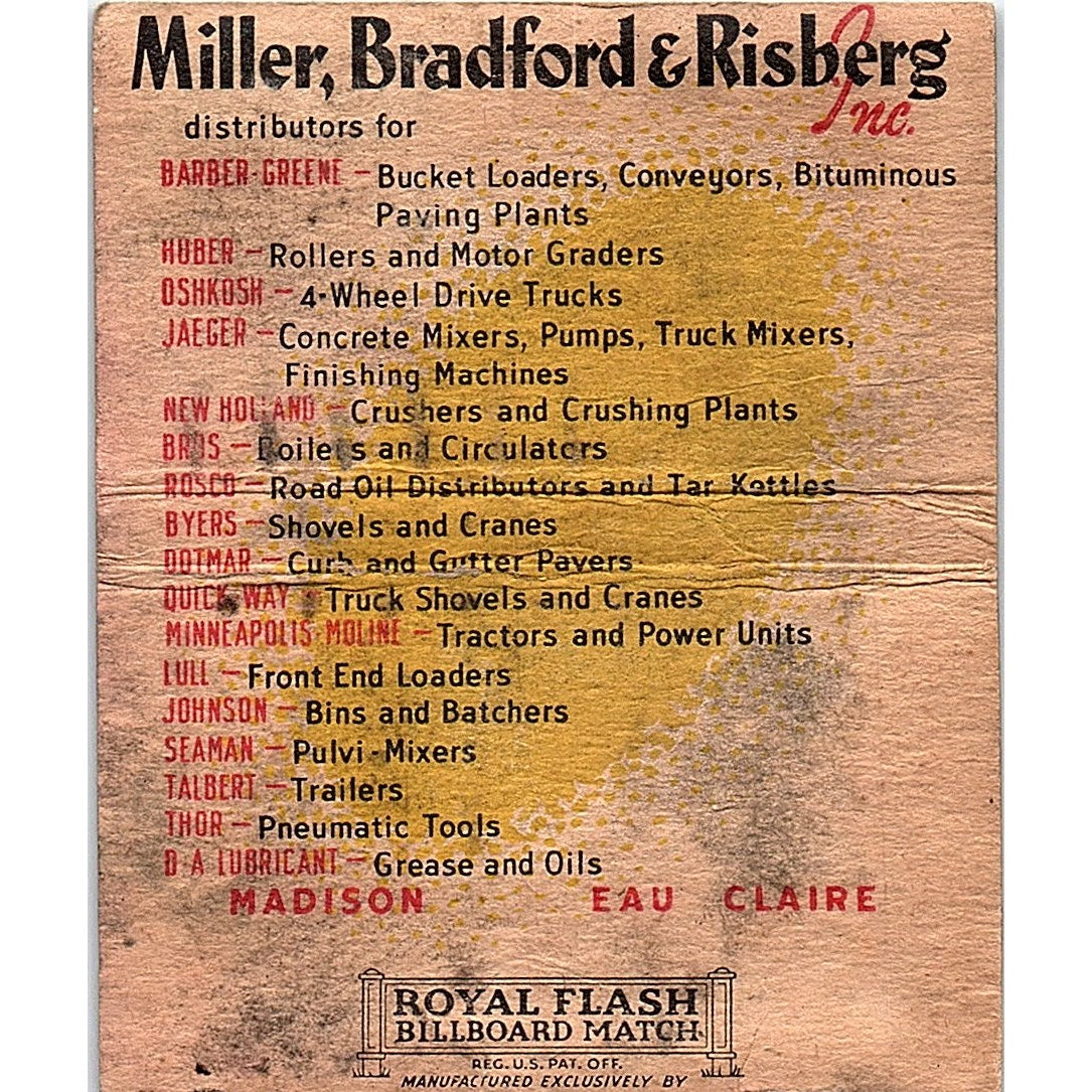 Miller, Bradford & Risberg Madison Eau Claire Vtg Large Matchbook Cover TH2-Y4