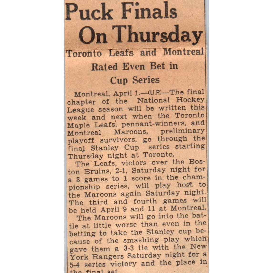 Toronto Montreal Cup Series Hockey 1935 Minneapolis Journal Article AE7-N5