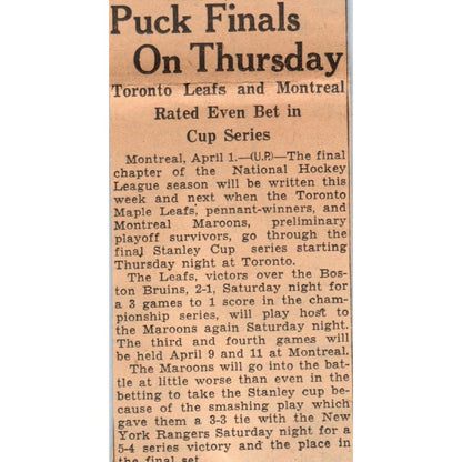 Toronto Montreal Cup Series Hockey 1935 Minneapolis Journal Article AE7-N5