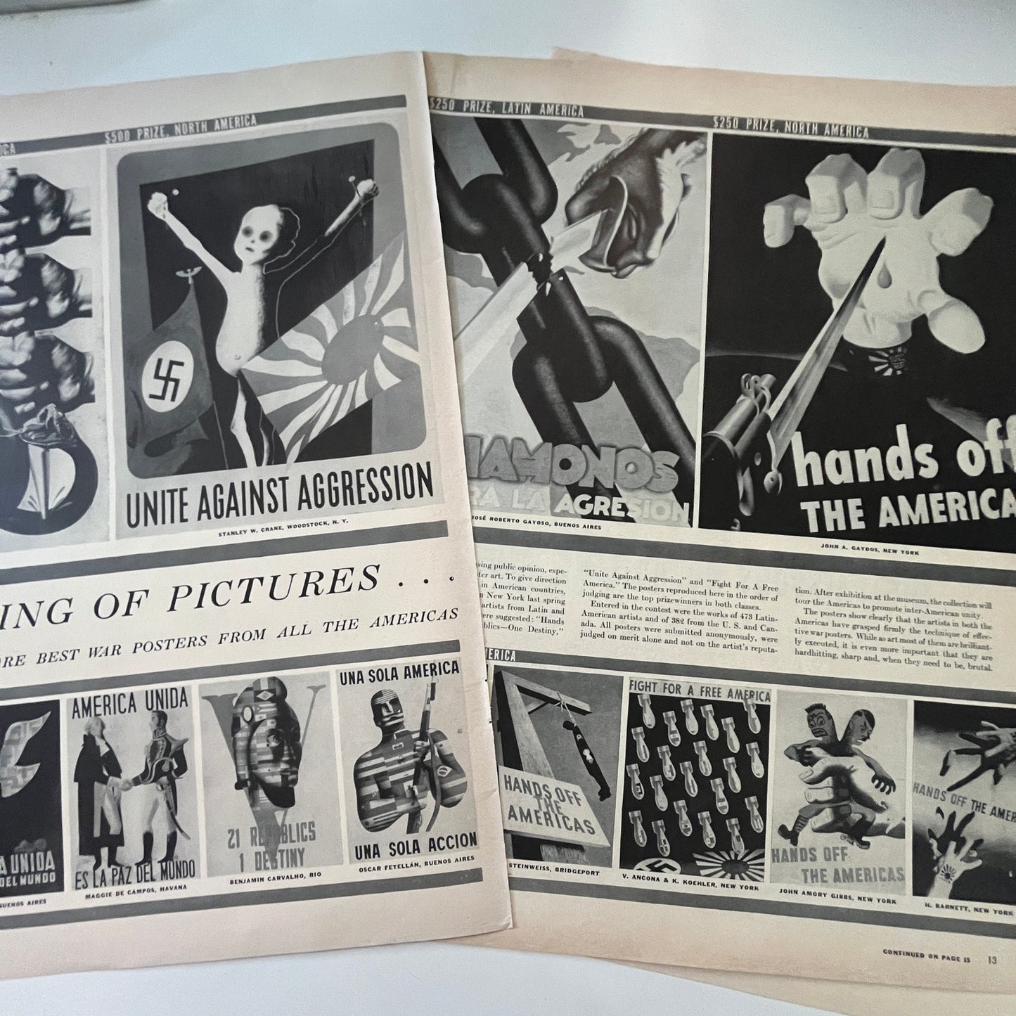 Best War Posters from All The Americas 3 Pages 1940s WWII Era Article V30-1