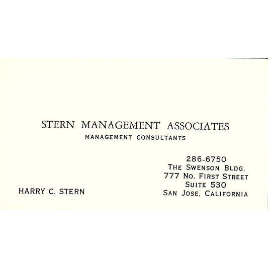 Stearn Management Associates Harry C. Stern Concord Vintage Business Card SF3-B4
