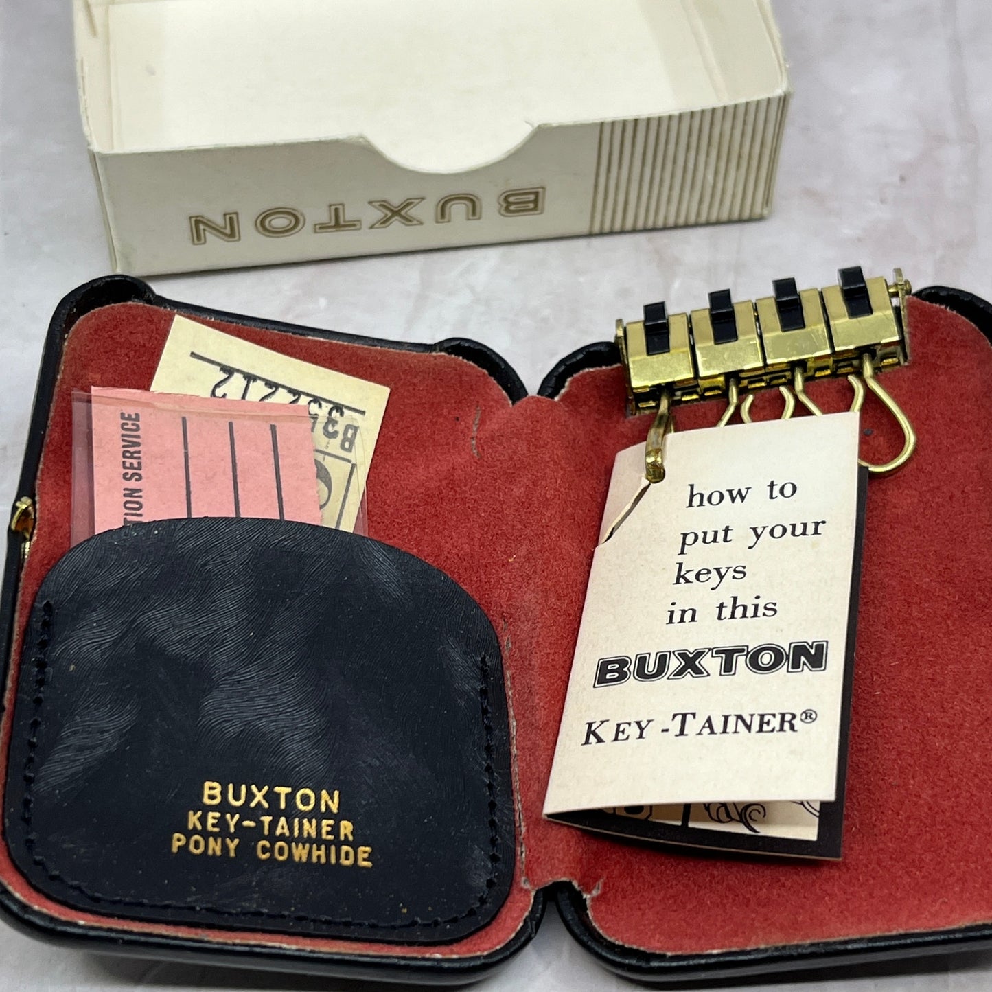Vintage BUXTON Black Leather Saddle Cowhide Key-Tainer Key Case New SF4