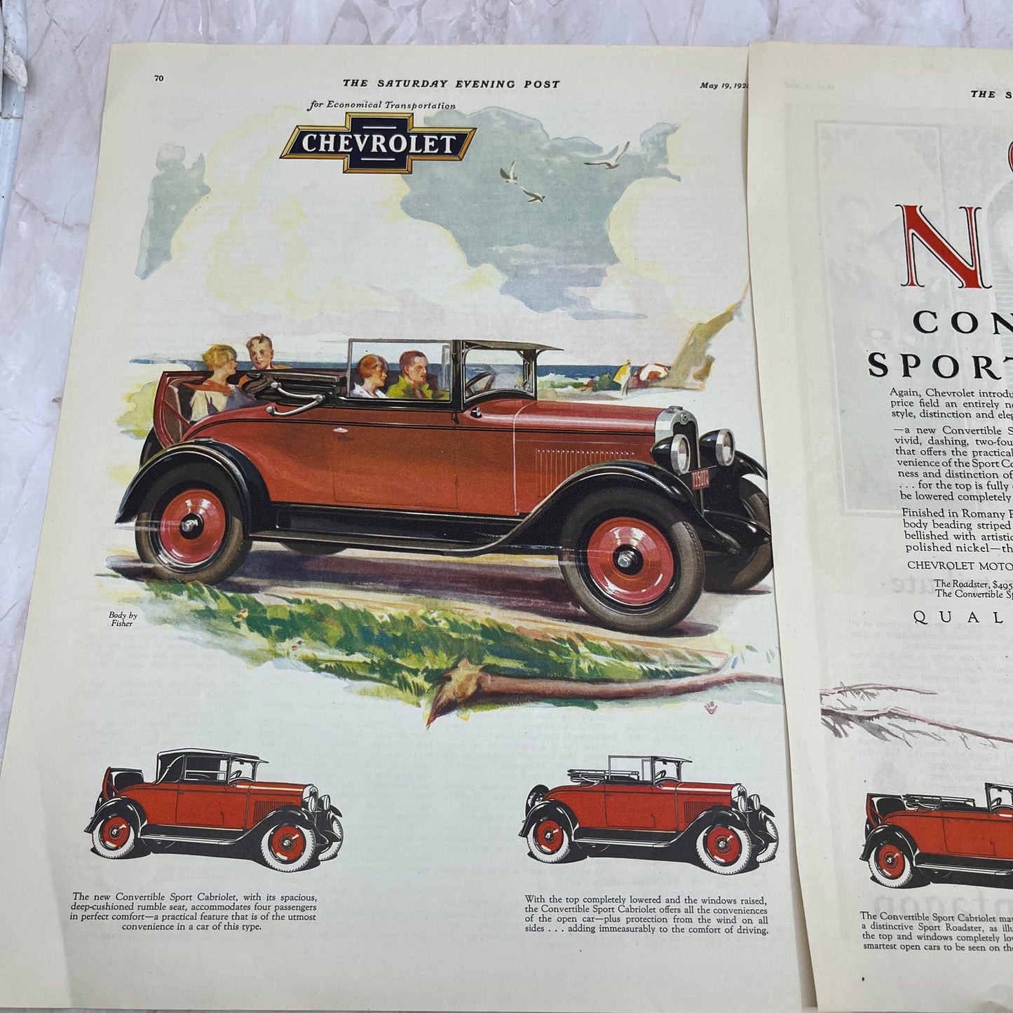 Chevrolet Sport Cabriolet Convertible 2 Pages 1928 Original Advertisement FL6-8