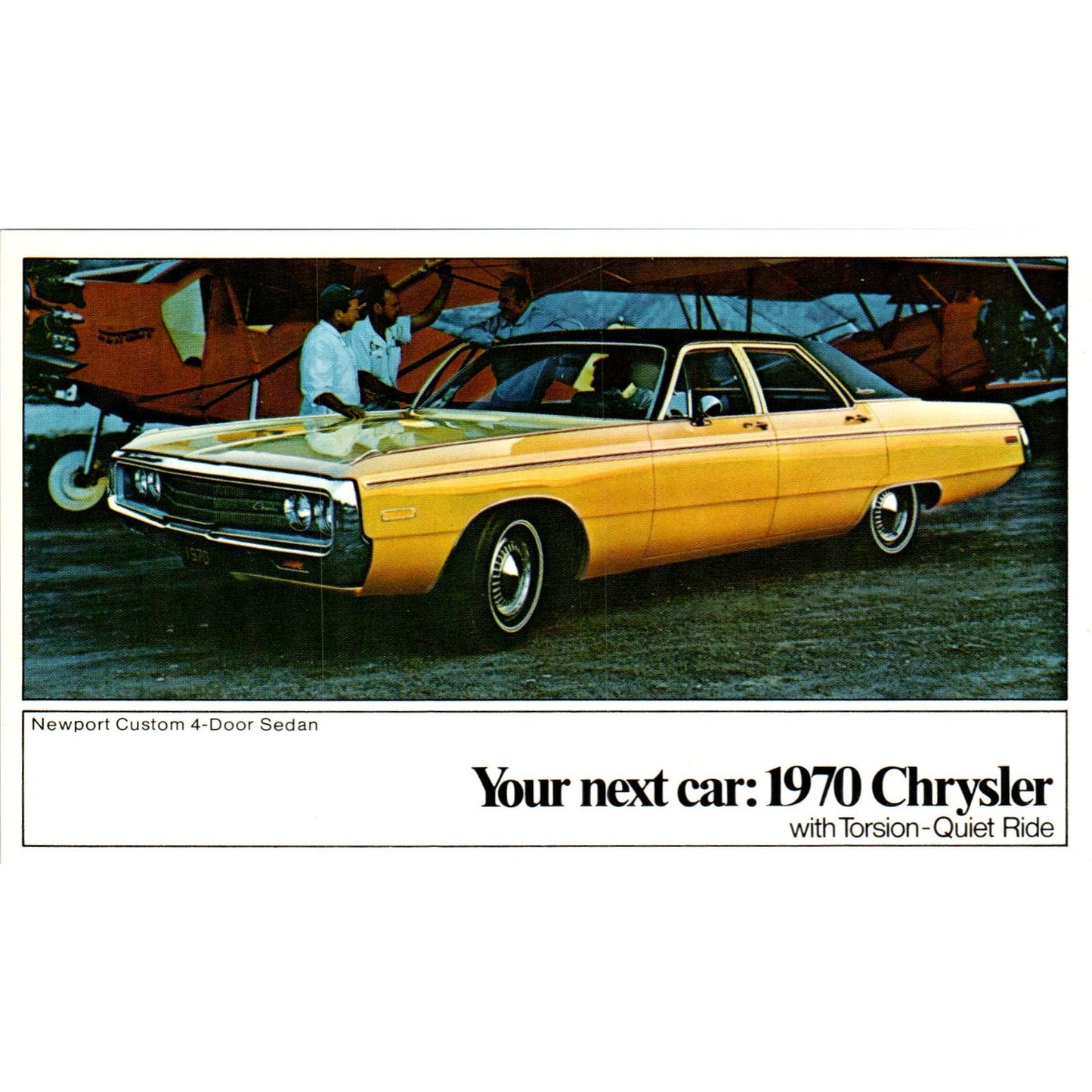 1970 Chrysler Newport Custom Sedan Yellow Vintage Postcard PC12