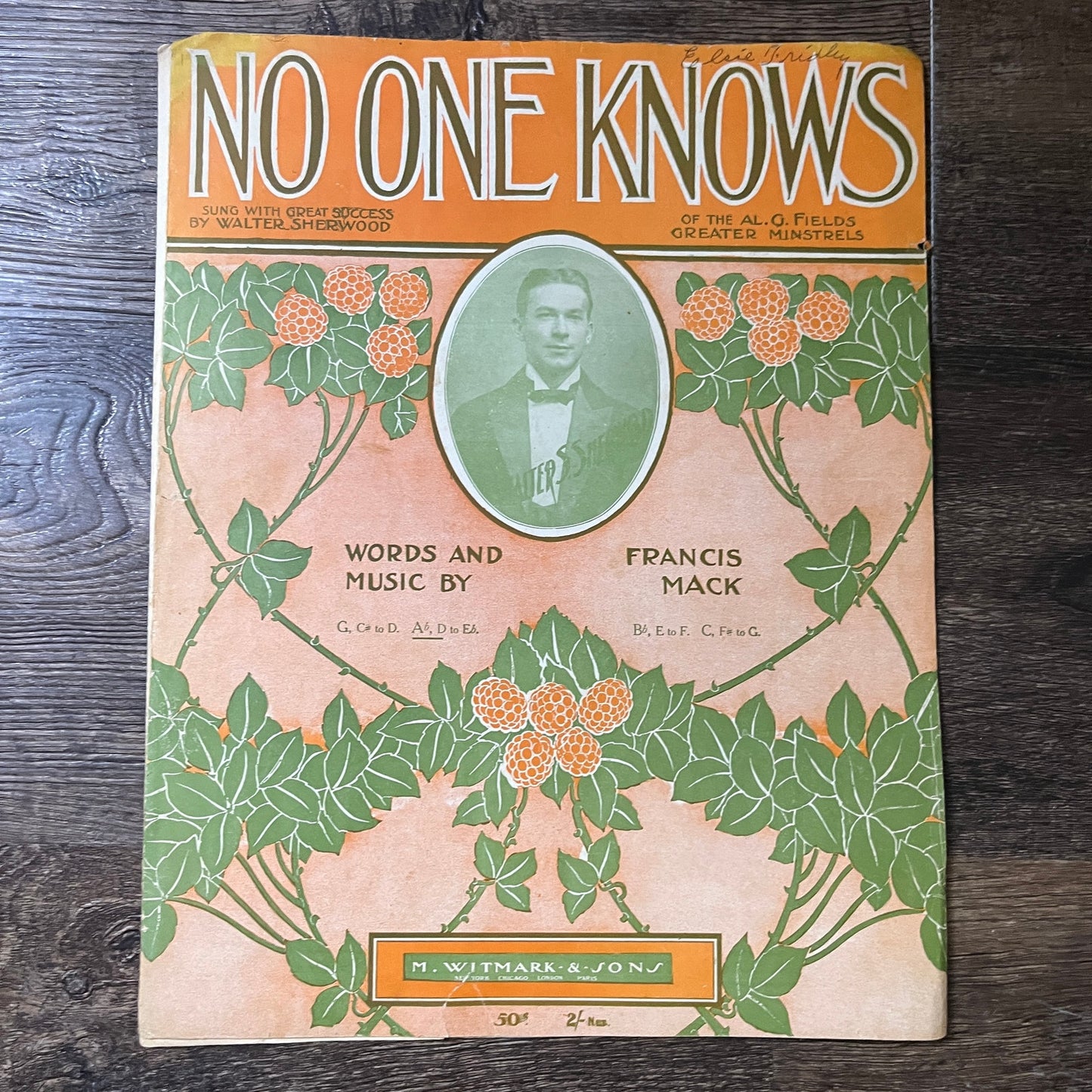 No One Knows Walter Sherwood Francis Mack 1908 Sheet Music V13