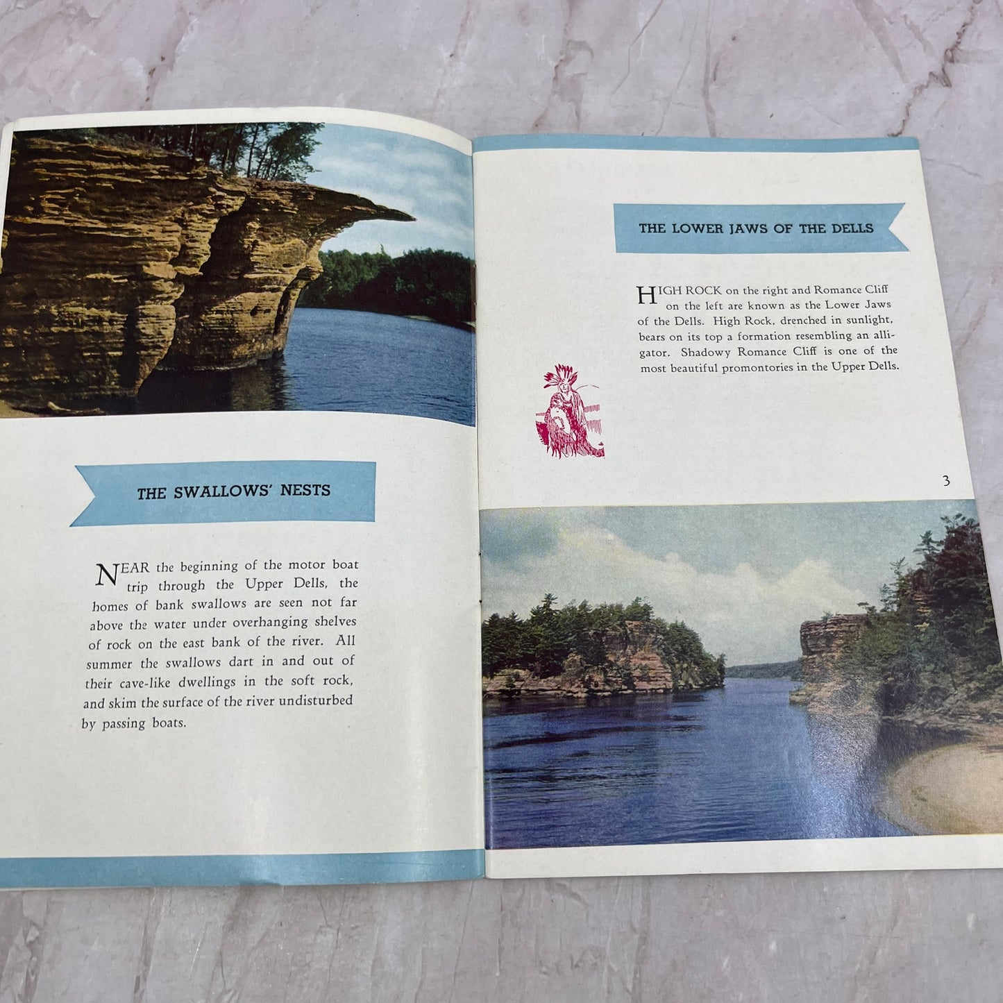 1949 The Dells of the Wisconsin River Color Travel Guide Book L4-2