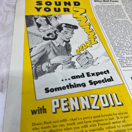 1945 WWII Pennzoil Farm Oil and Lubricants Magazine Advertisement FL6-7