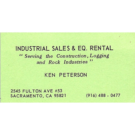 Industrial Sales and Eq. Rental Ken Peterson Sacramento CA Business Card SB4-B4