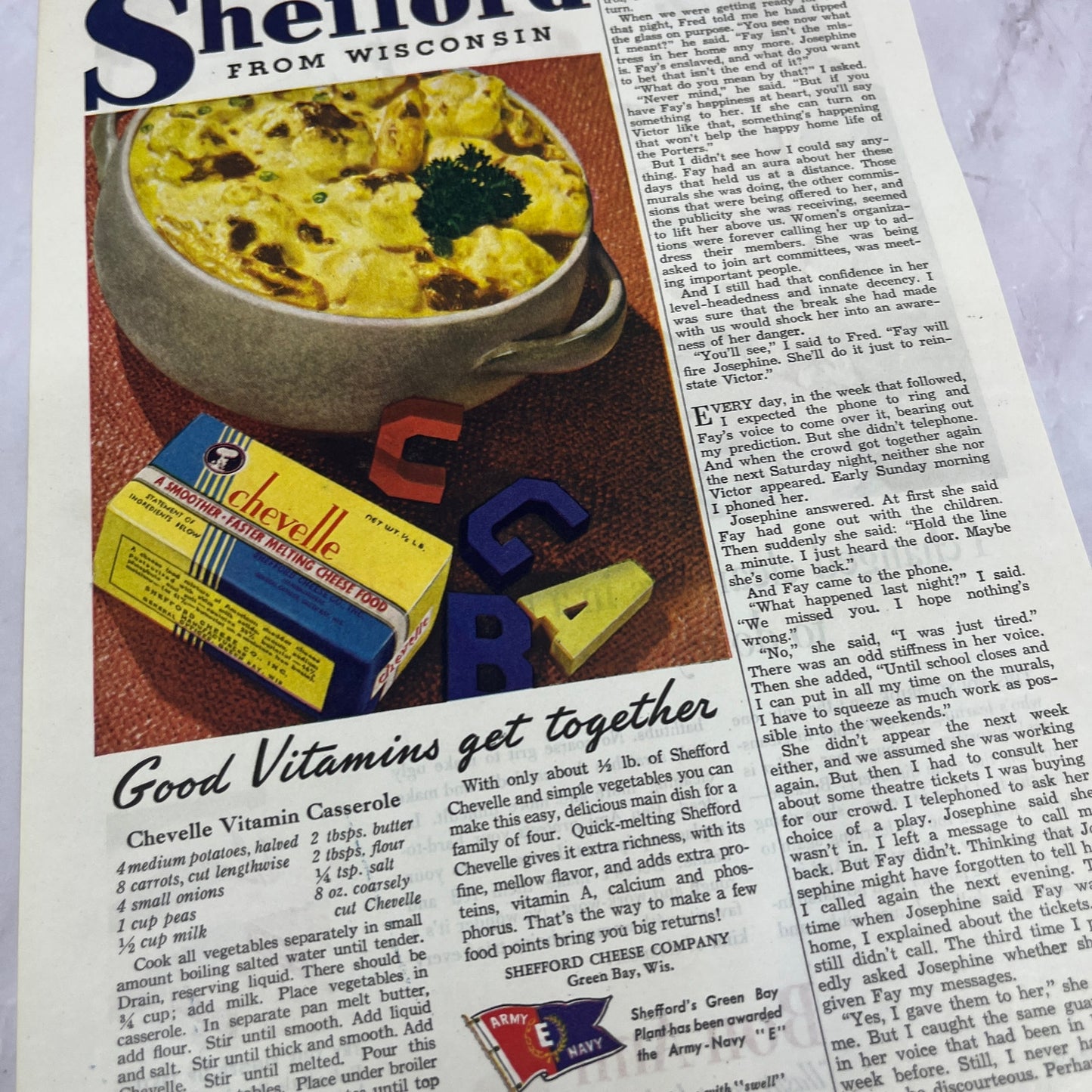 Shefford Cheese Green Bay Wisconsin Chevelle Casserole Recipe Vtg Ad 8x11 V17