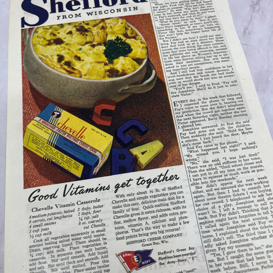 Shefford Cheese Green Bay Wisconsin Chevelle Casserole Recipe Vtg Ad 8x11 V17