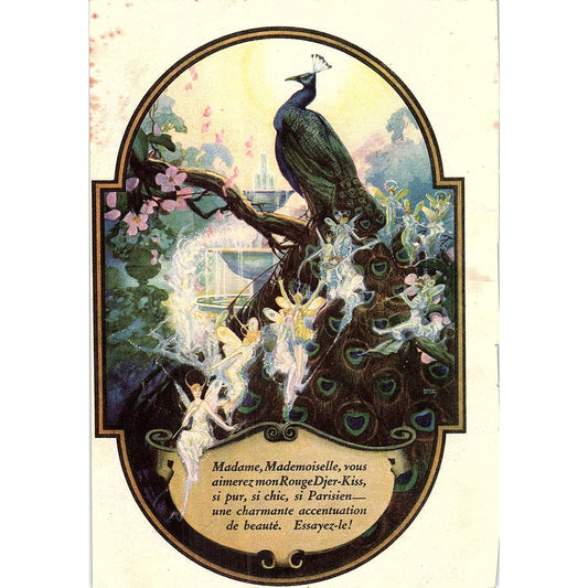 Rouge Djer-Kiss Parisian Perfume Peacock Litho 1921 Ad AF3-10