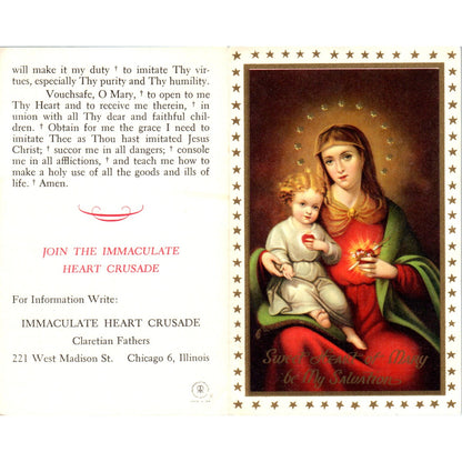 Prayer to the Immaculate Heart of Mary Vintage Catholic Prayer Leaflet TH2-PC2