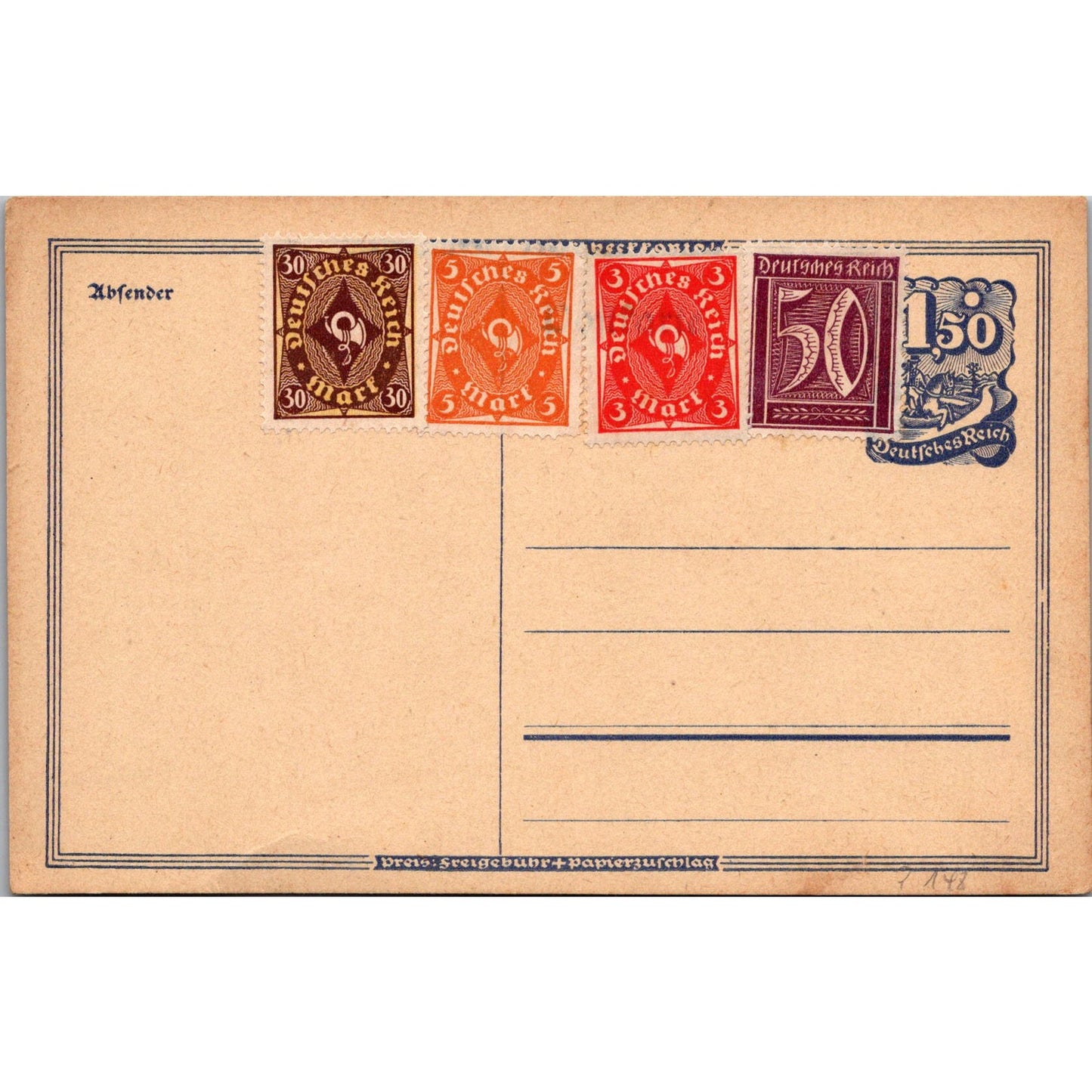 Germany c1921 Inflation Post WWI Era Blank German Reich Postcard P5-11